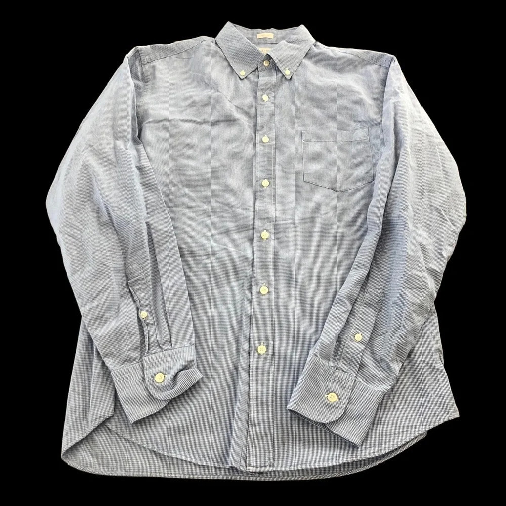 J Crew‎ Mens Medium Tailored Fit Button Down Gingham Check Shirt Blue Casual